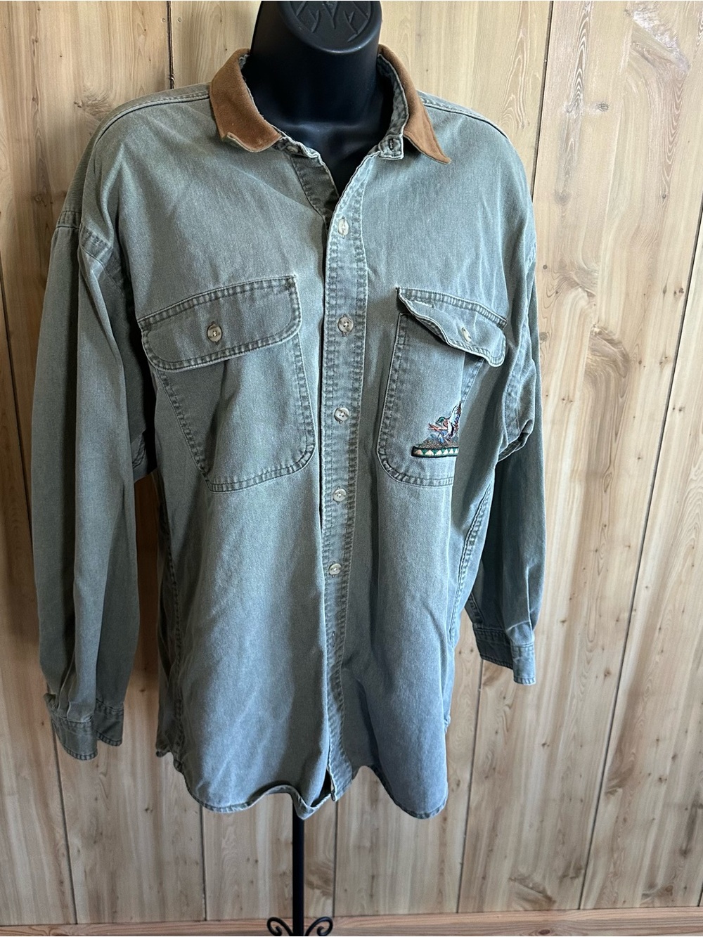 Men's Green Corduroy-Collar Hunting Fishing Outdoor Shirt Jacket